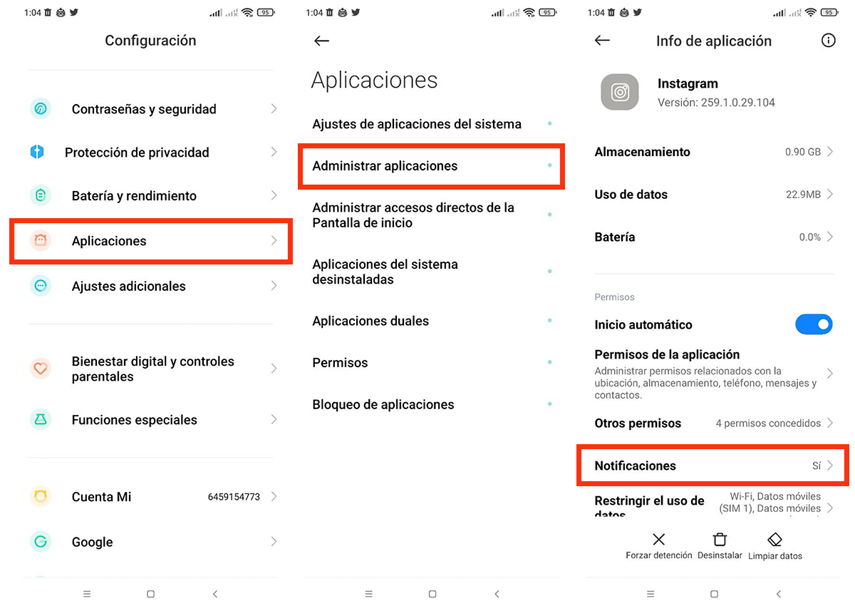 Activa las notificaciones en la configuracion de tu movil