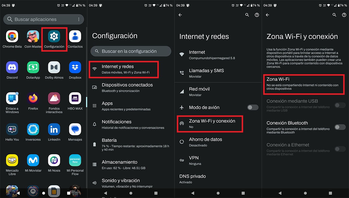 Activar Zona WiFi en telefono Motorola