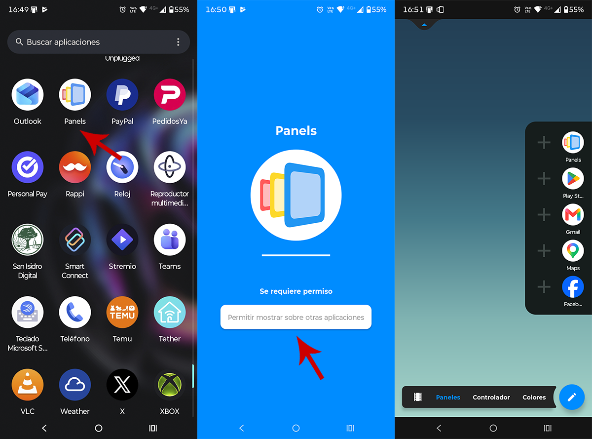 Activar app Panels en Android