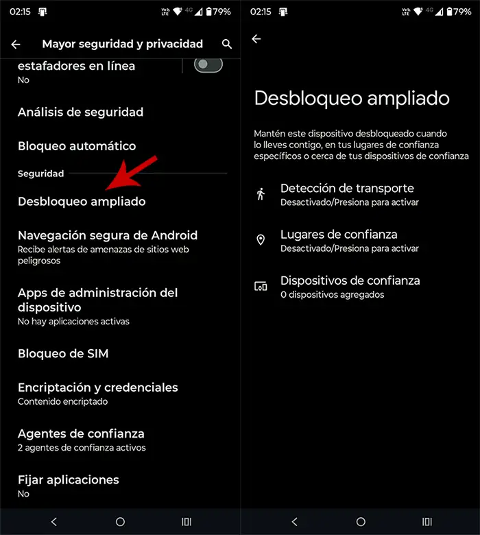 Activar desbloqueo ampliado en Android