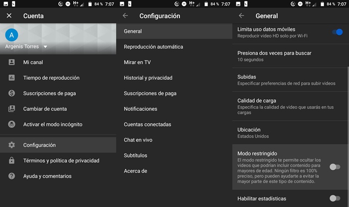 Activar el modo restringido de YouTube app