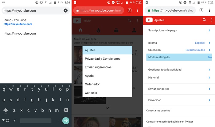 Activar el modo restringido de YouTube desde Chrome