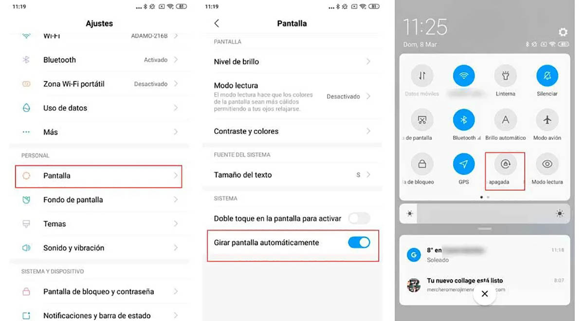 Activar giro de pantalla Xiaomi
