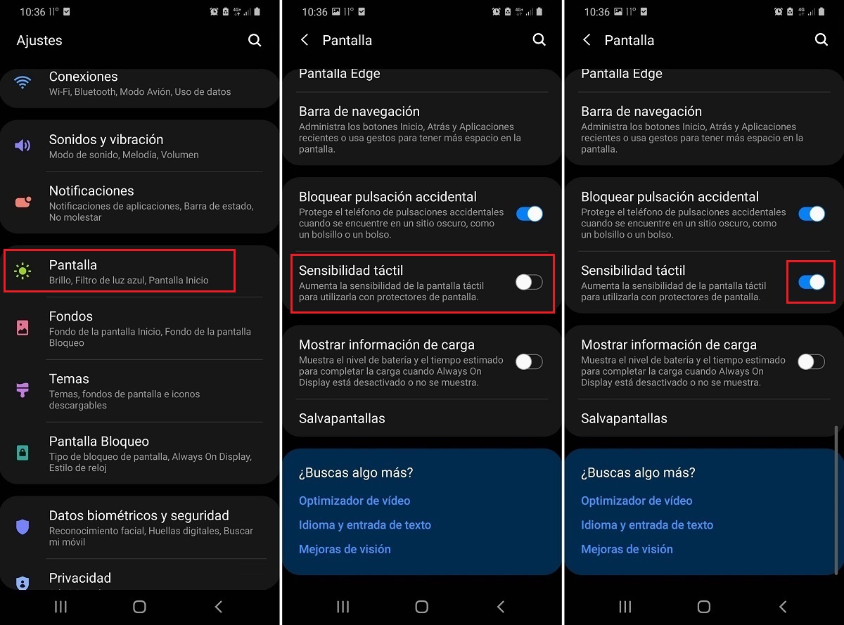 Activar la sensibilidad táctil en Samsung