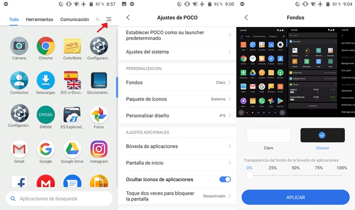 Activar modo oscuro Poco Launcher