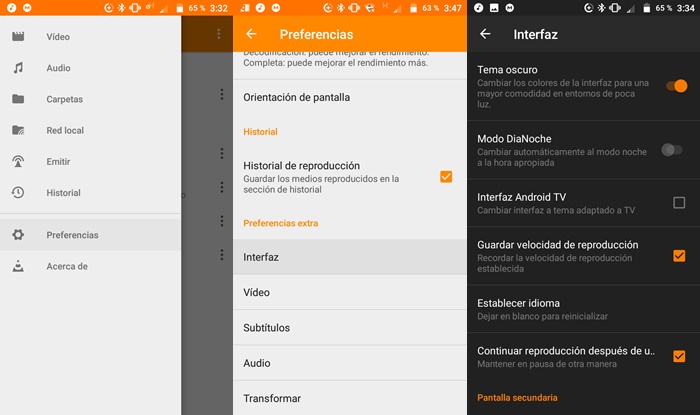 Activar modo oscuro de VLC en Android