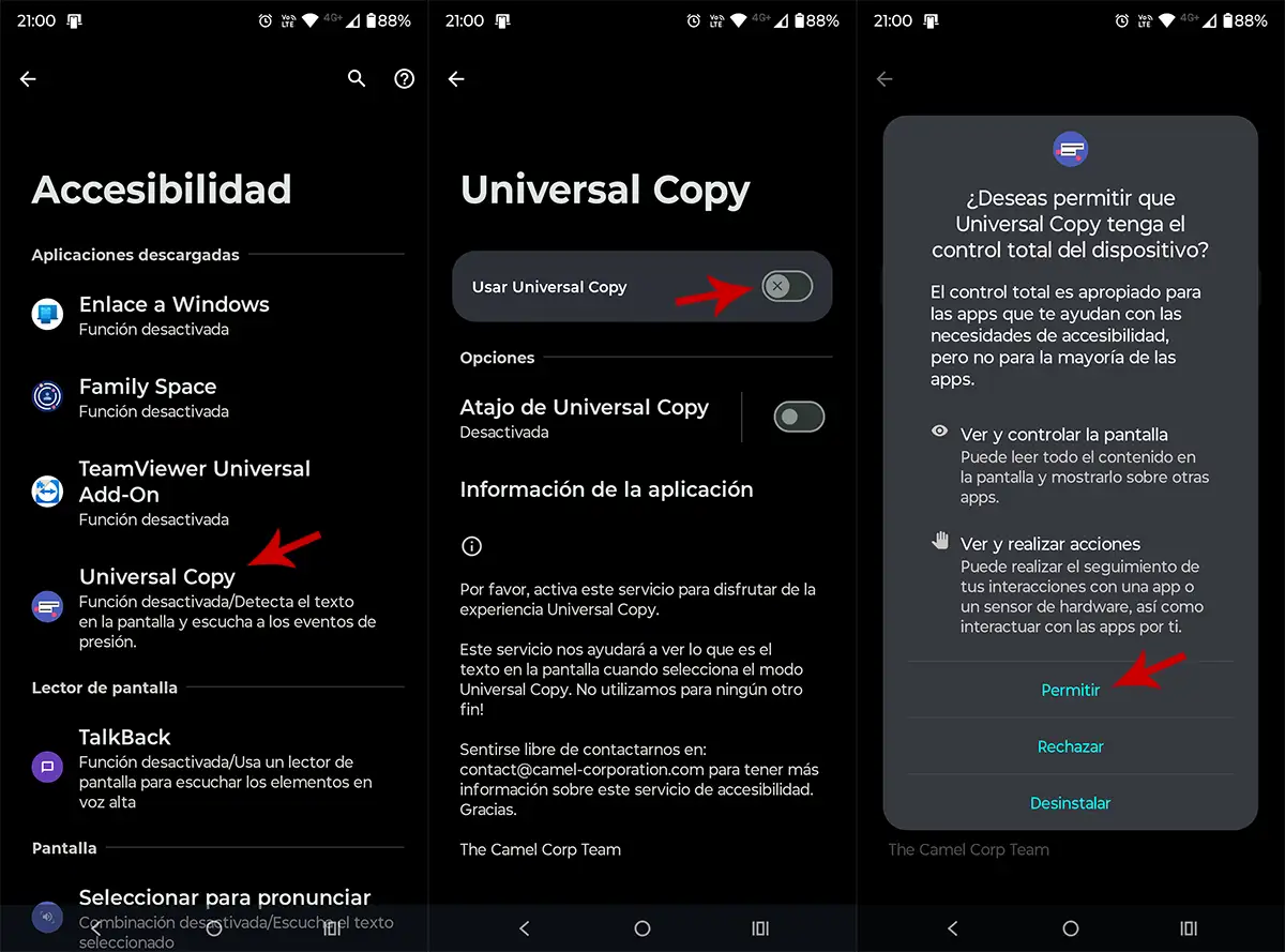 Activar permisos Universal Copy