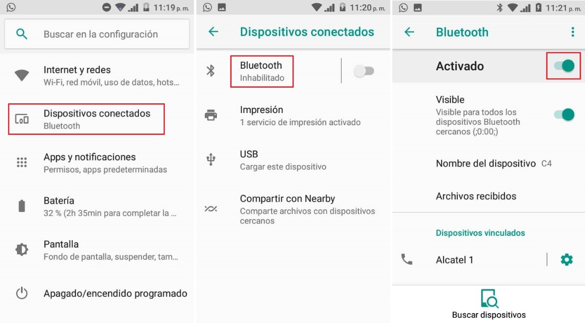 Activar y desactivar el Bluetooth