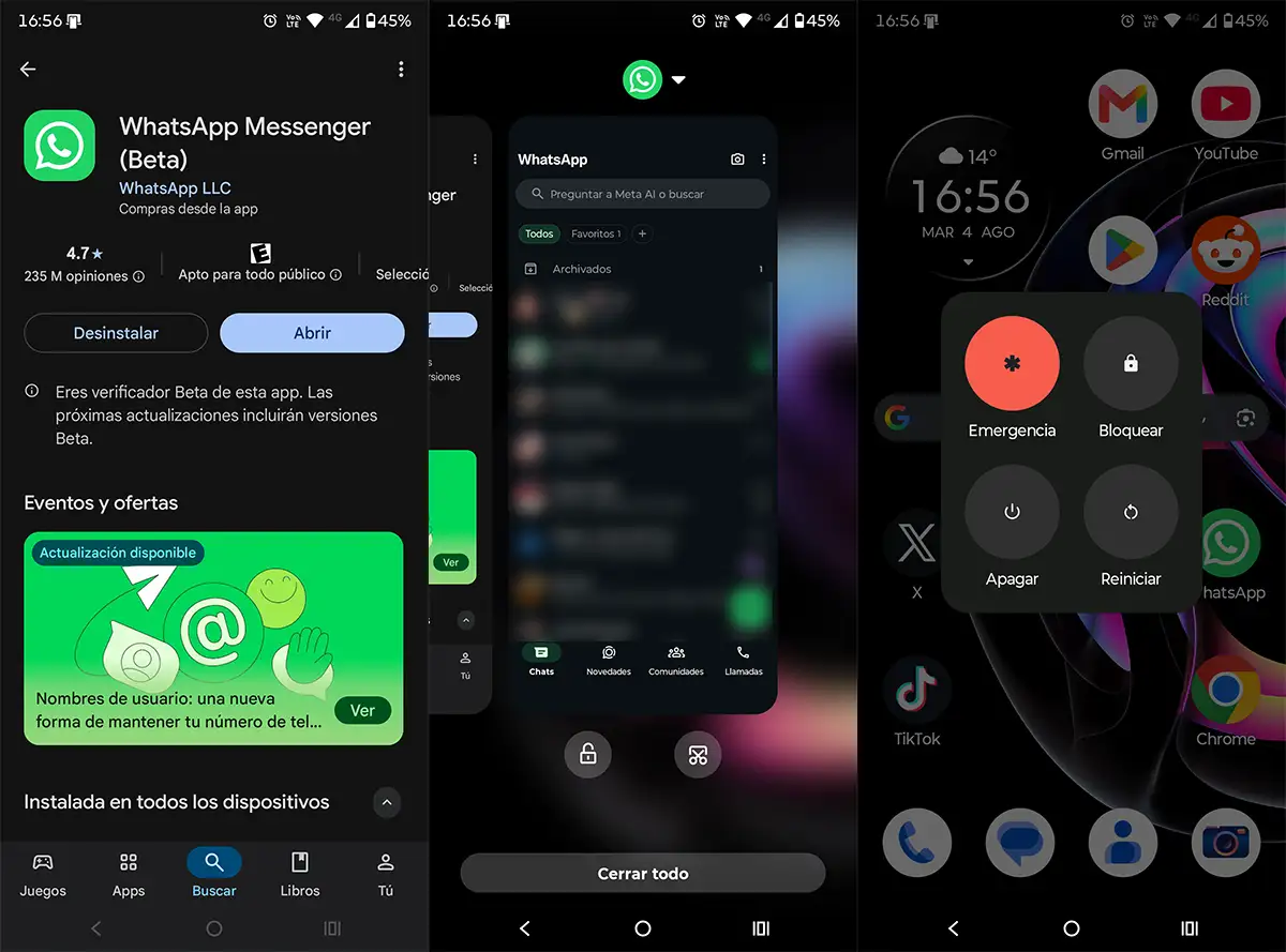 Actualizar WhatsApp y reiniciar móvil