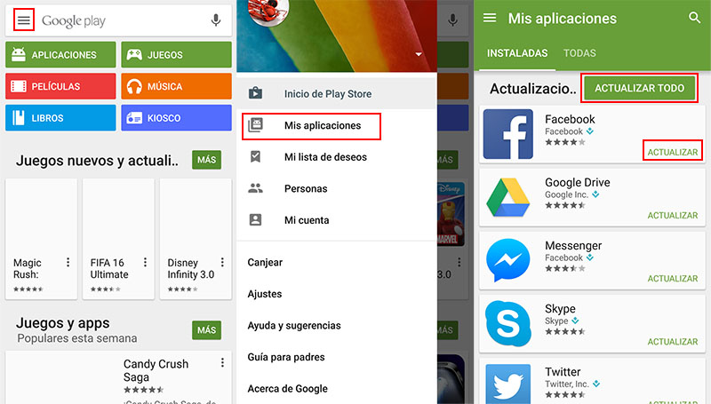 Actualizar aplicaciones manualmente Google Play