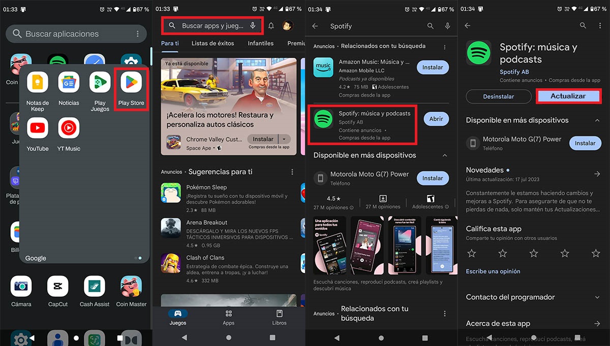 Actualizar la app de Spotify a la ultima versión