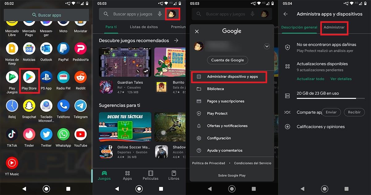 Administrar apps en Google Play Store