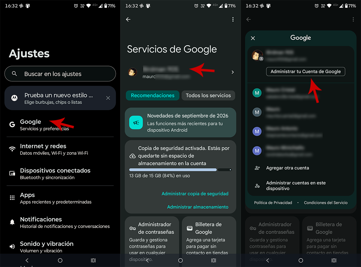 Administrar cuenta de Google desde el teléfono