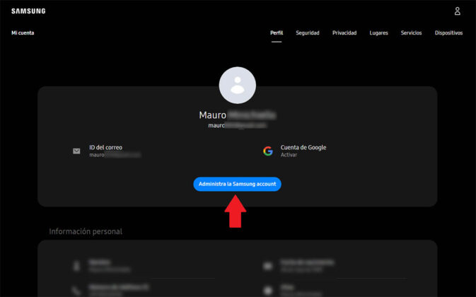 Administrar cuenta de Samsung