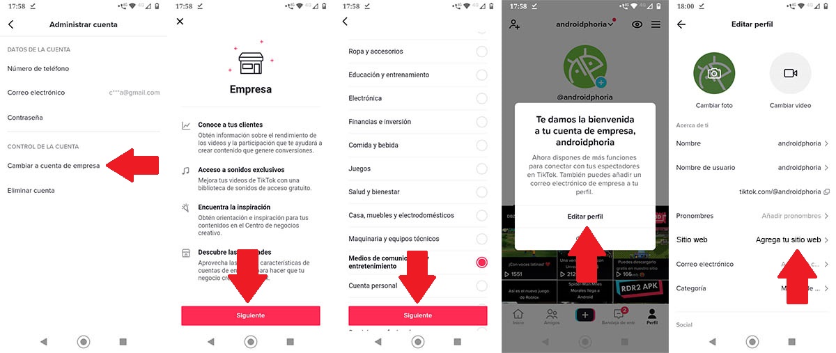 Agregar sitio web a tu perfil de TikTok