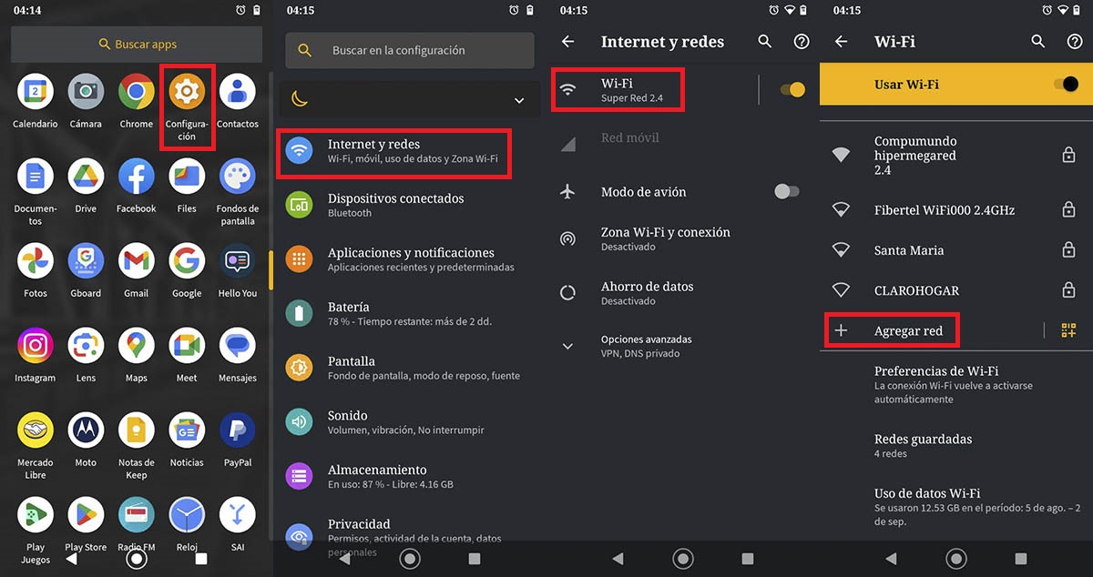 Agregar una nueva red WiFi en Android