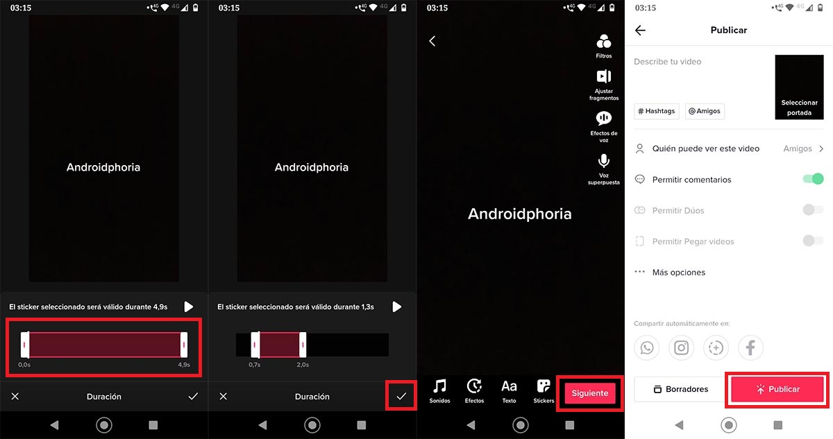 Ajustar el tiempo que aparece el texto en TikTok
