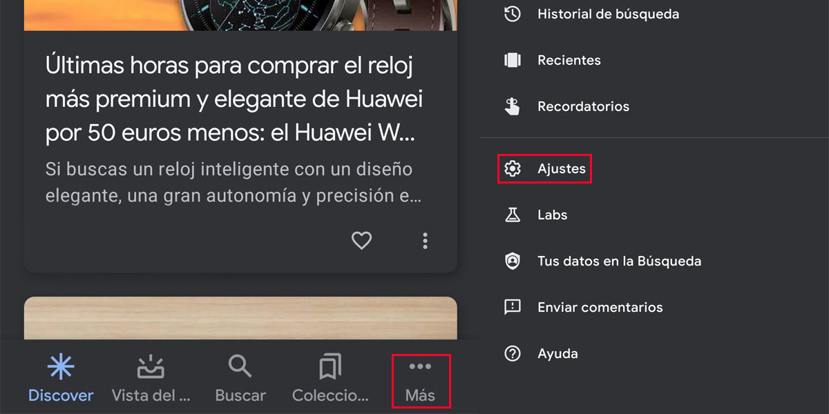 Acceder a los Ajustes en la aplicación Google