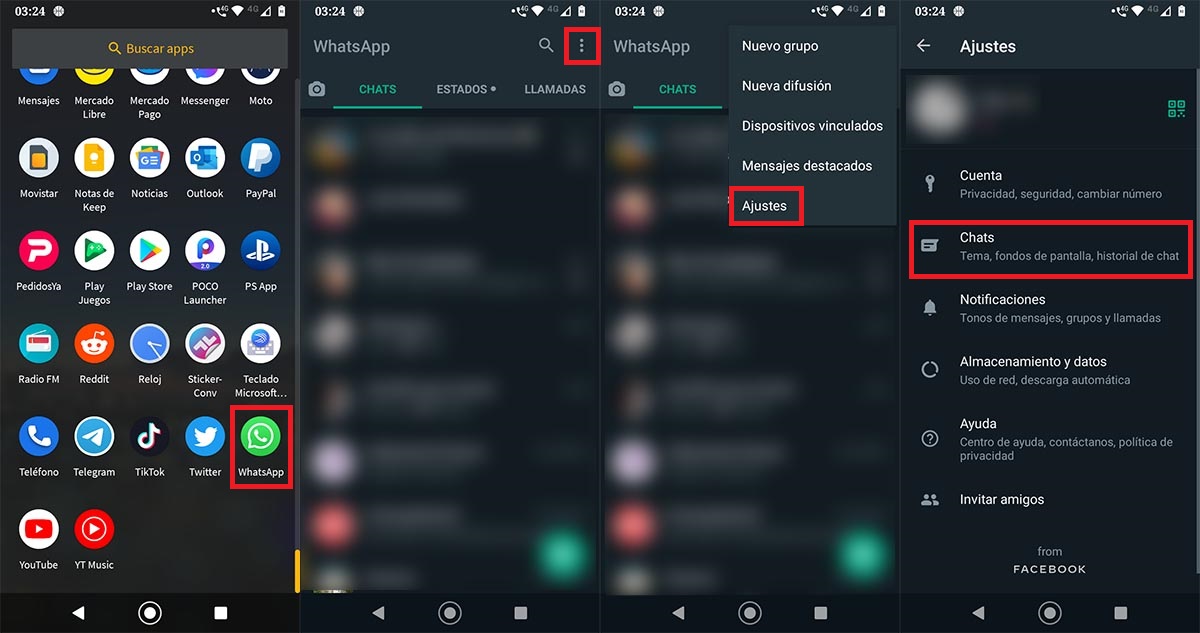Ajustes chats WhatsApp Android