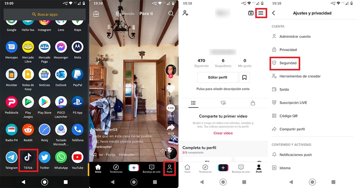 Ajustes cuenta TikTok