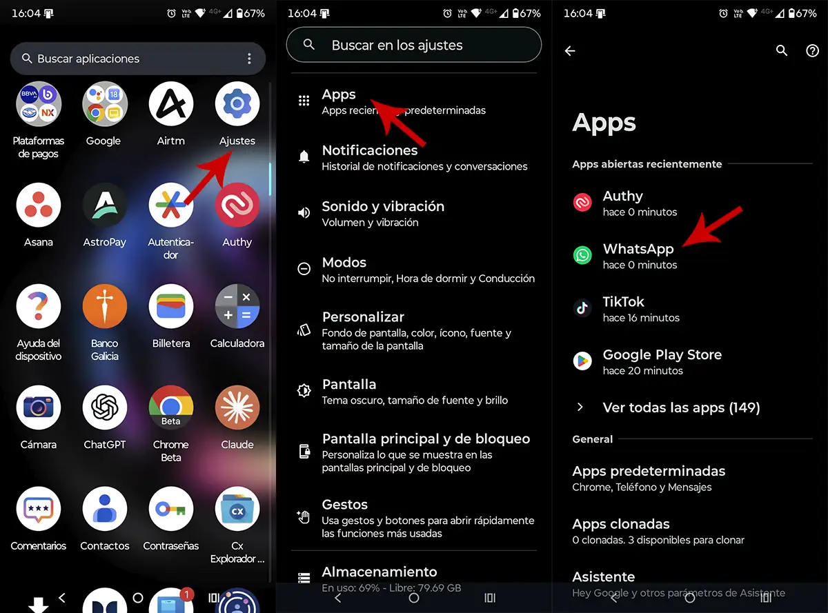 Ajustes de WhatsApp en un móvil Android