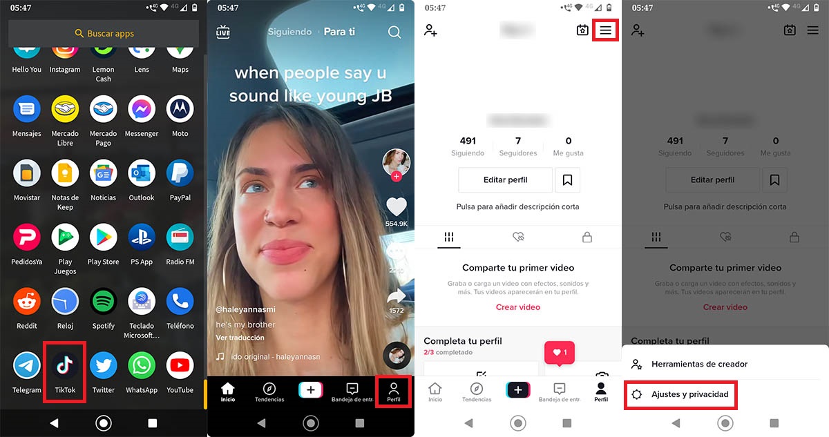 Ajustes de cuenta TikTok