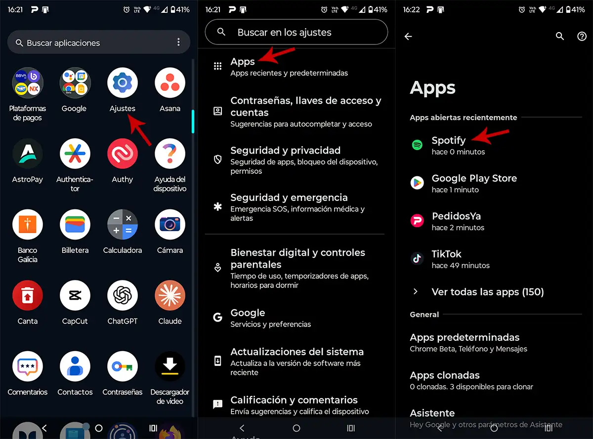 Ajustes de la app de Spotify en Android