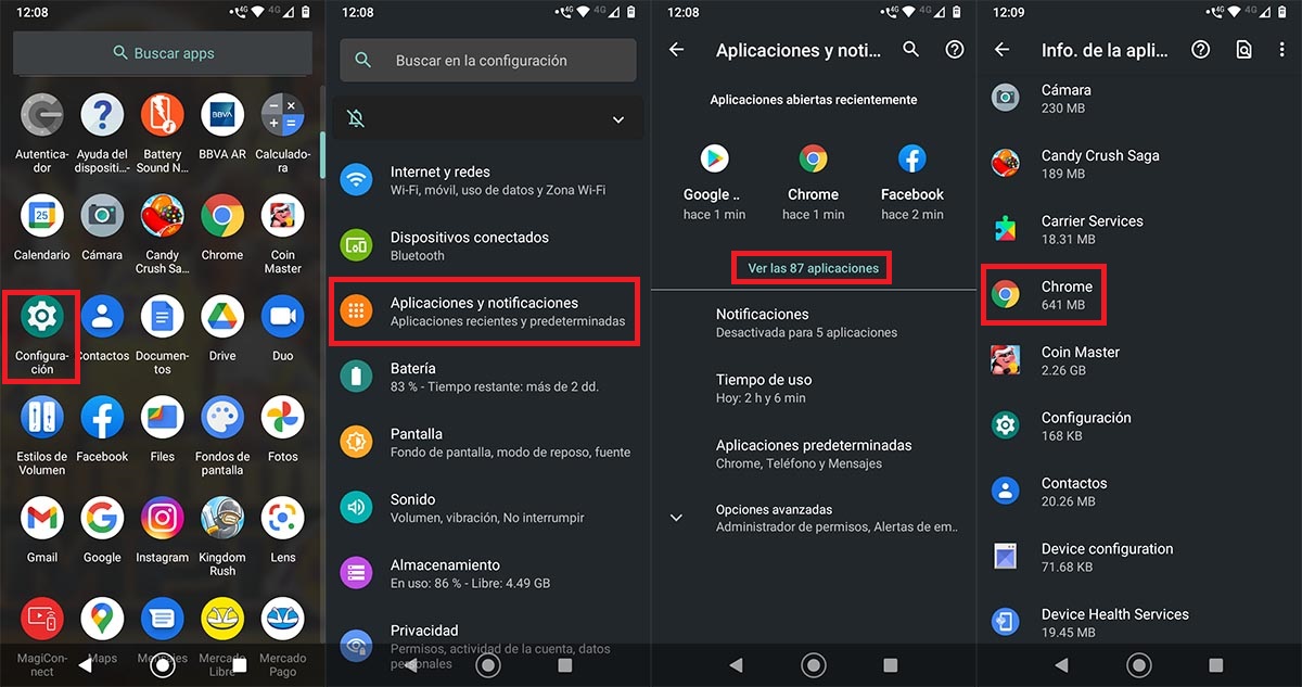 Ajustes del sistema Android Chrome