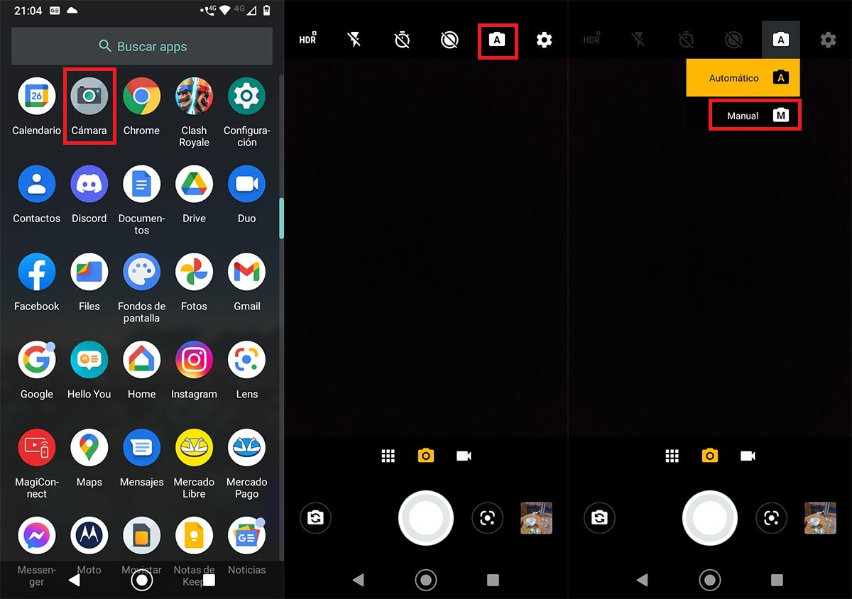 Ajustes manuales camara Android
