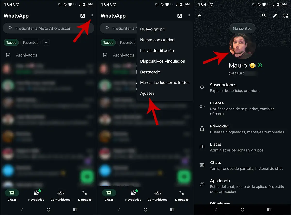 Ajutes de perfil de WhatsApp