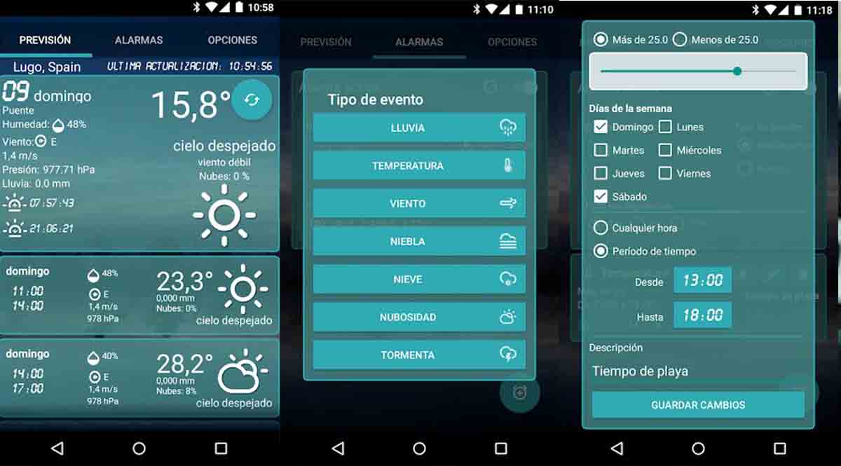 Alarma de clima personales Android