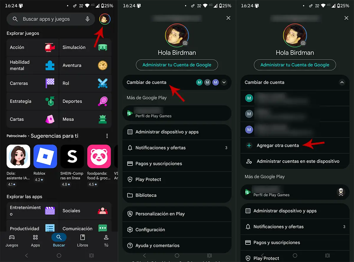 Añadir cuenta de Google en Play Store