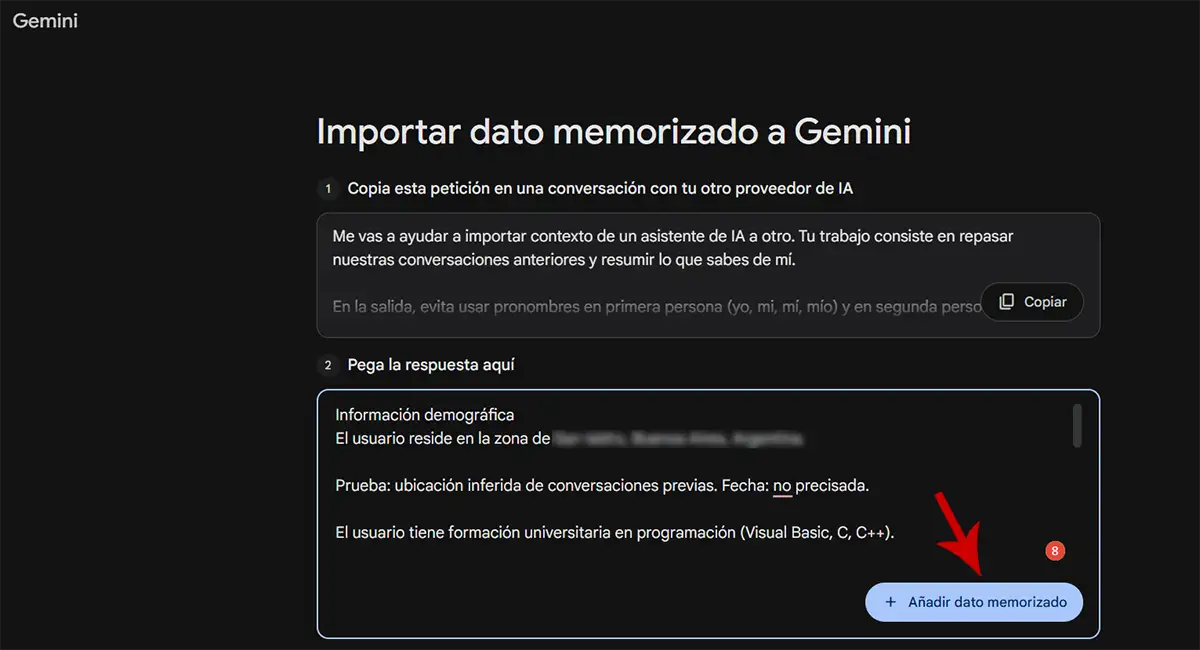 Añadir dato memorizado Gemini