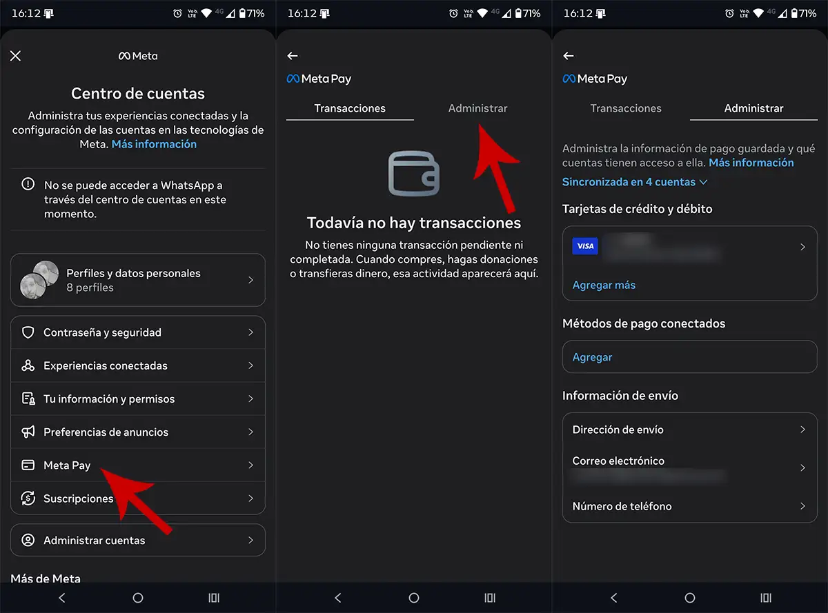 Añadir método de pago Meta