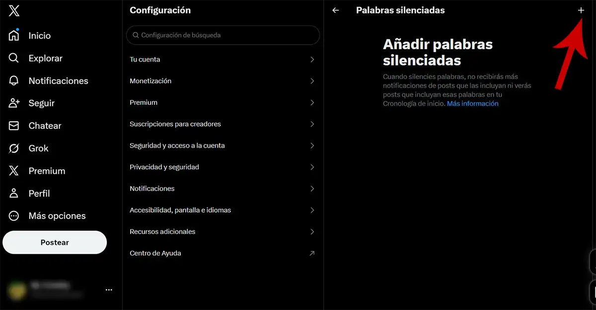 Añadir palabra para silenciar en X