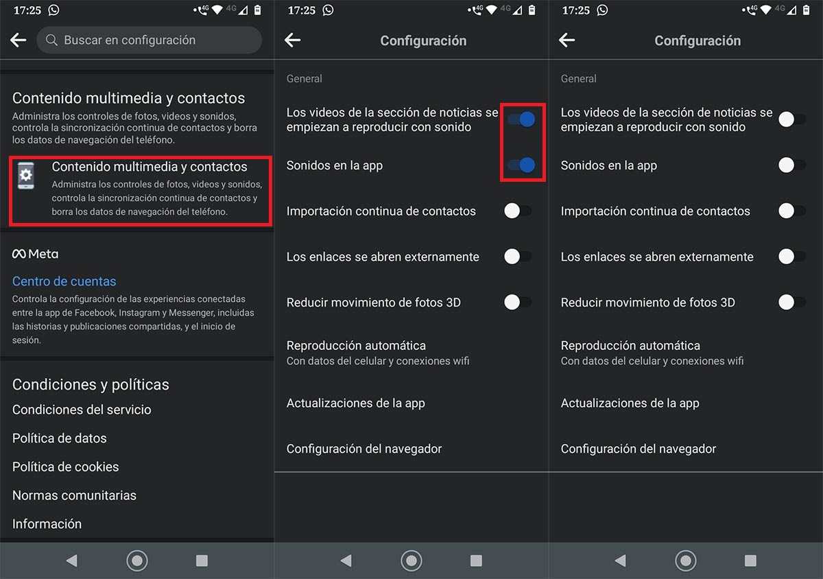 Apagar sonido app Facebook Android