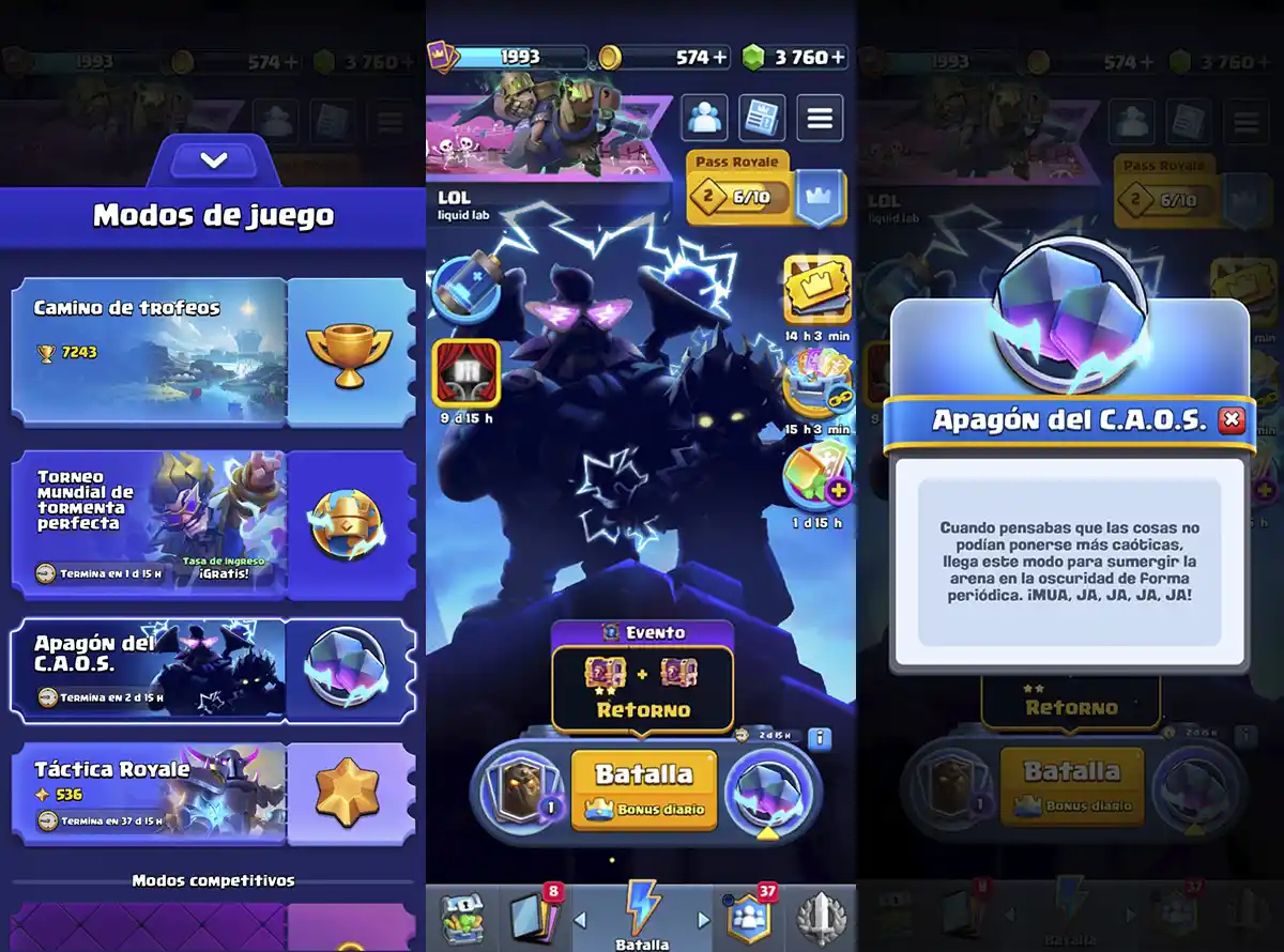 Apagon del CAOS Clash Royale