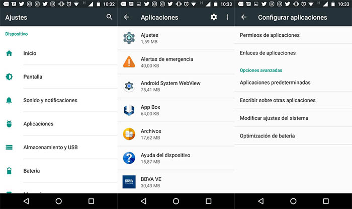 Apartado de aplicaciones predeterminadas en el Moto G4 Play