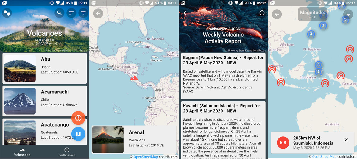 Aplicaciones de Android que registran la actividad volcánica y erupciones recientes