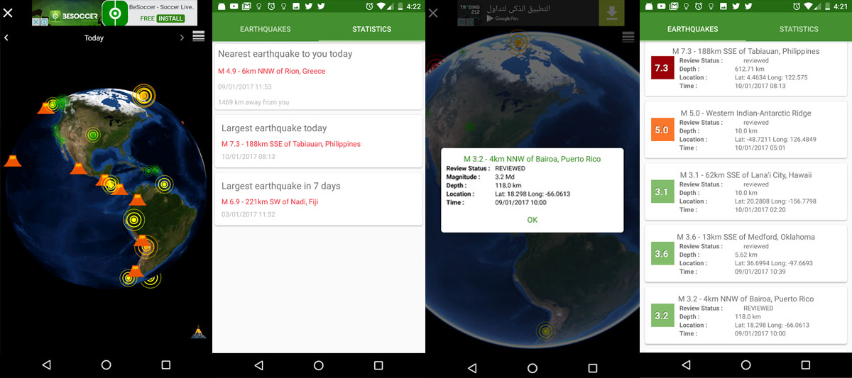 Apps de Android para detectar erupciones y explosiones volcánicas, terremotos y otros fenómenos naturales