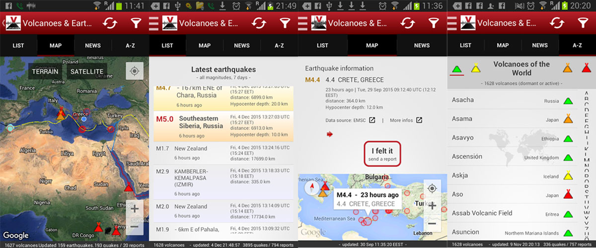 Apps de detección de actividad sísmica y erupciones volcánicas