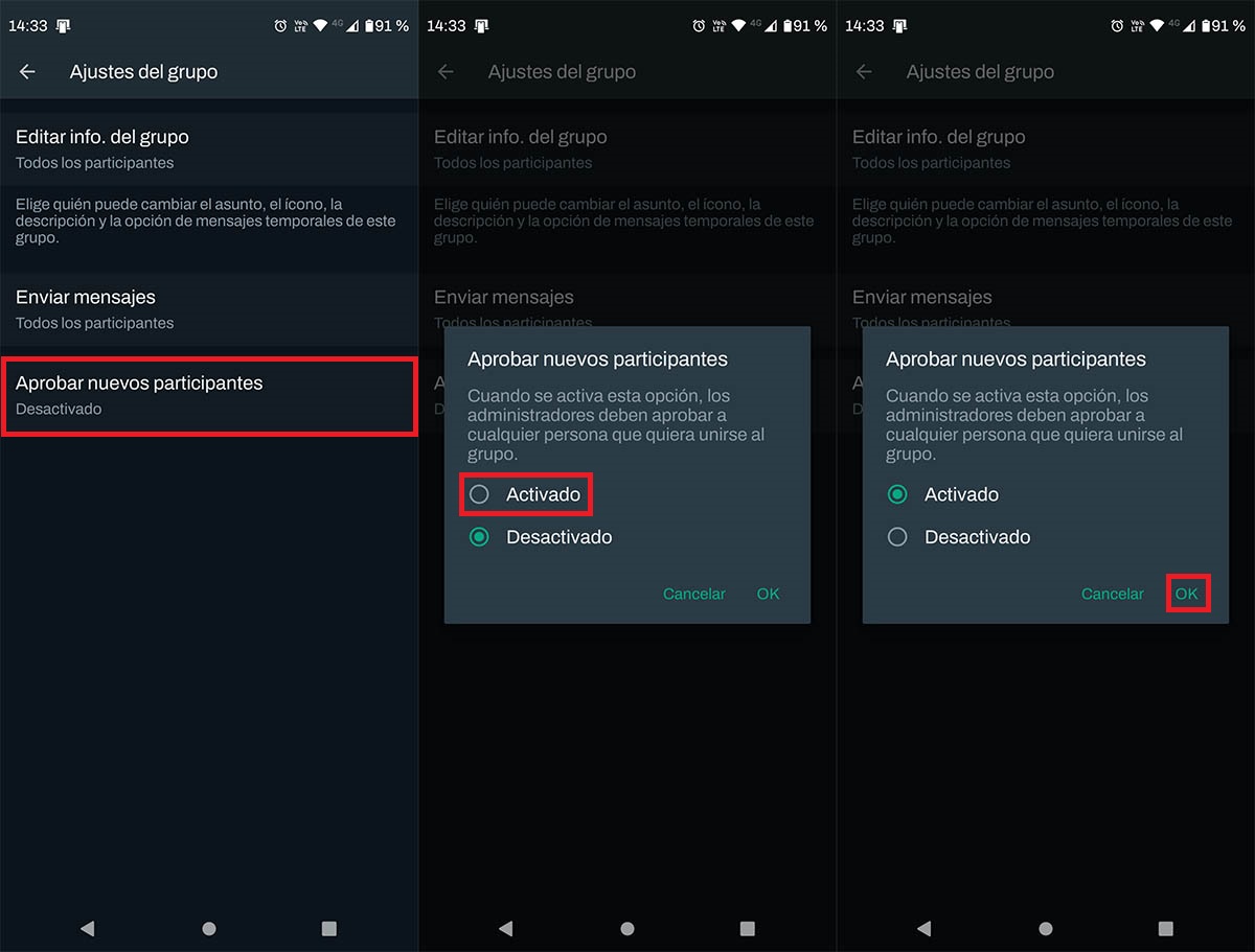 Aprobar el ingreso de nuevos participantes en un grupo de WhatsApp