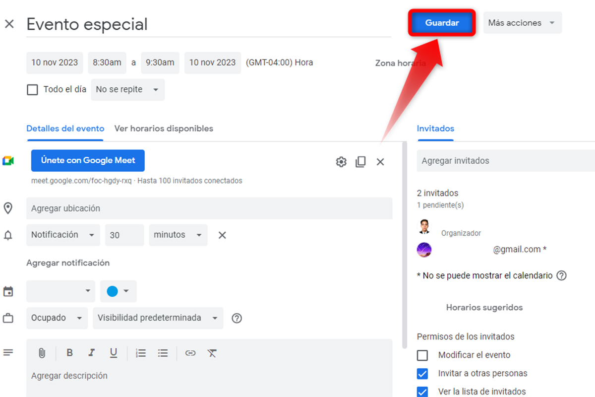 Cada uno de los invitados recibirá un correo electrónico