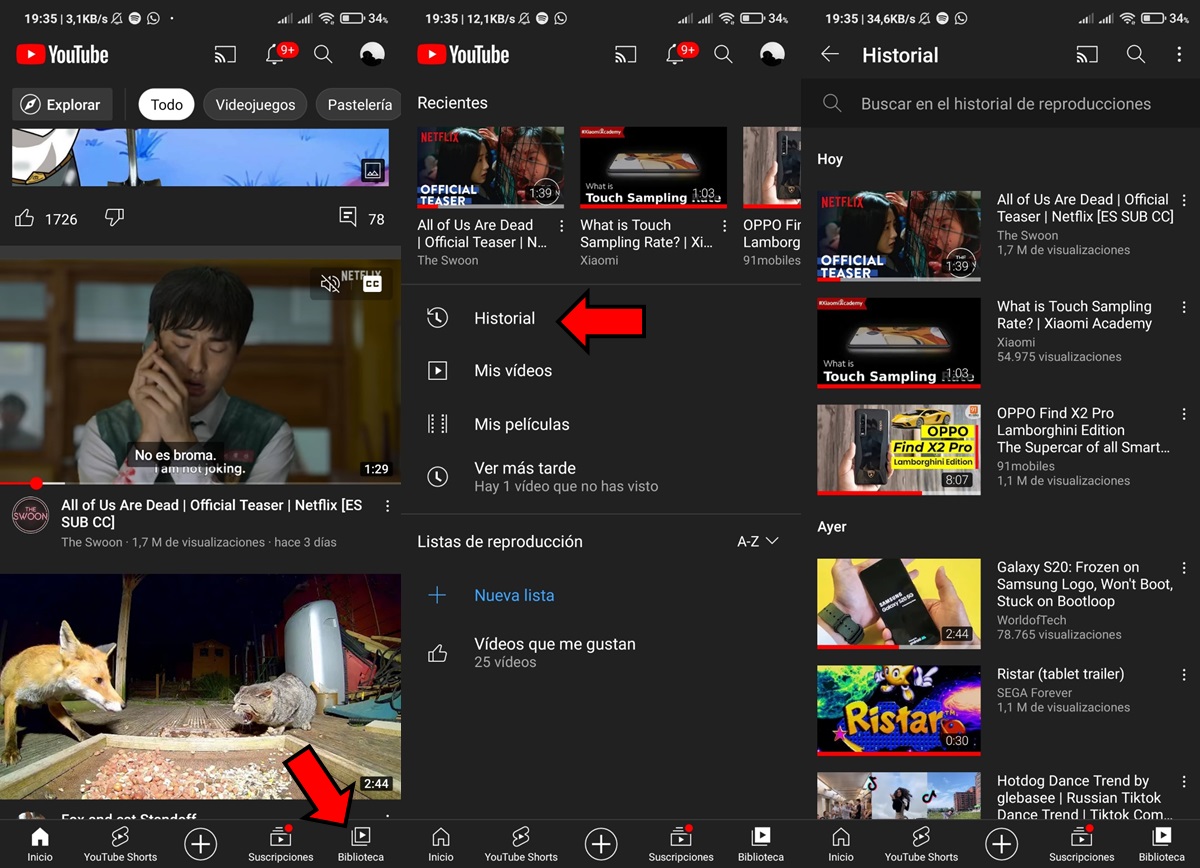 Asi puedes ver el historial de YouTube en tu movil