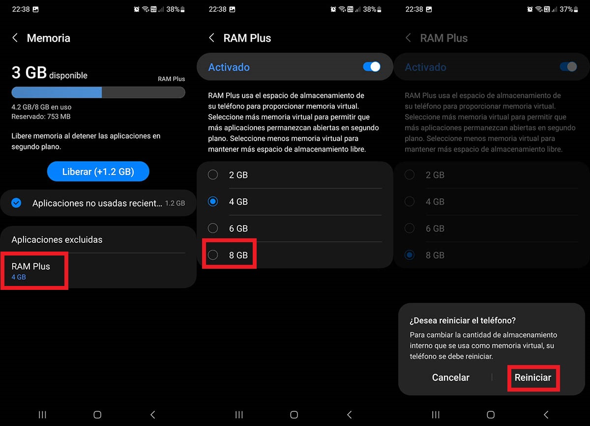 Aumentar memoria RAM virtual en movil Samsung Galaxy