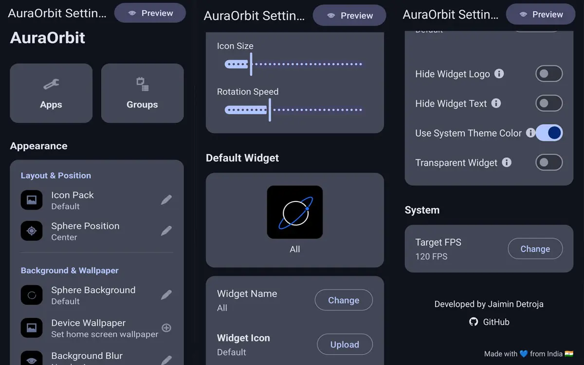 Interfaz de la app AuraOrbit