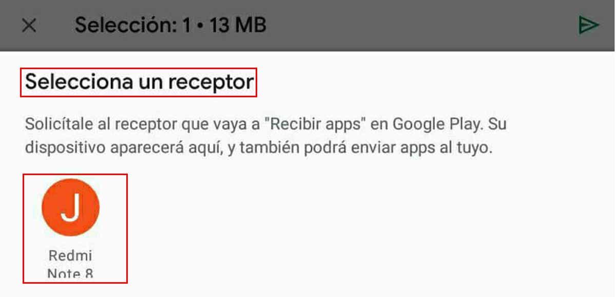 Aviso para seleccionar un receptor de las apps con el ícono disponible