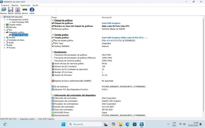 Beelink ME Pro info de grafico