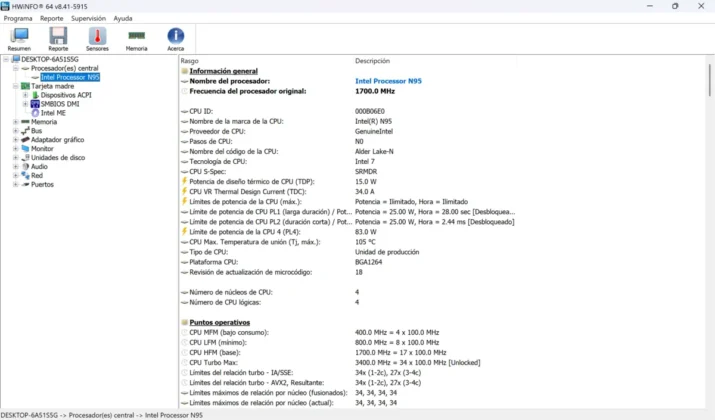 Beelink ME Pro info del procesador
