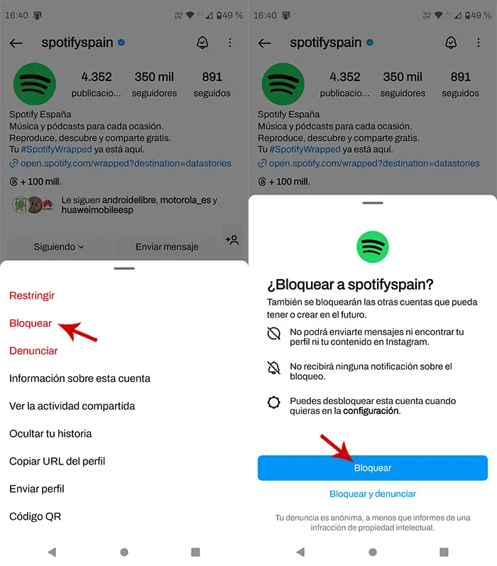 Bloquear a alguien en Instagram para que no vea publicaciones